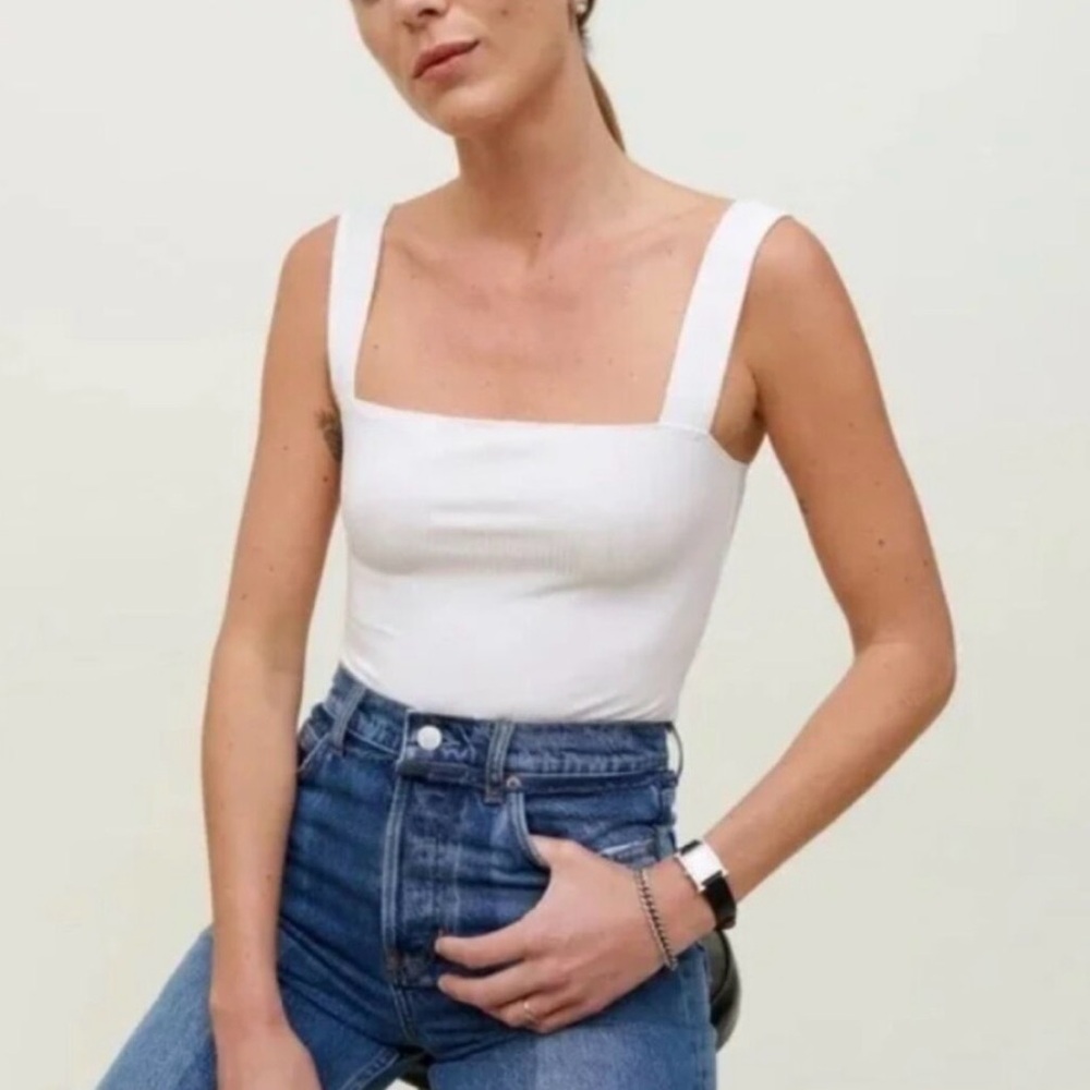 Reformation White Ribbed Tank Top